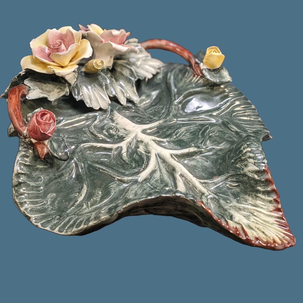 Vintage Italian Marked Capodimonte Leaf Dish